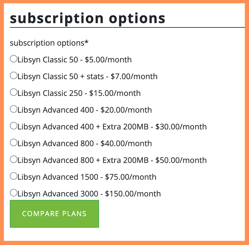Libsyn Subscription Options